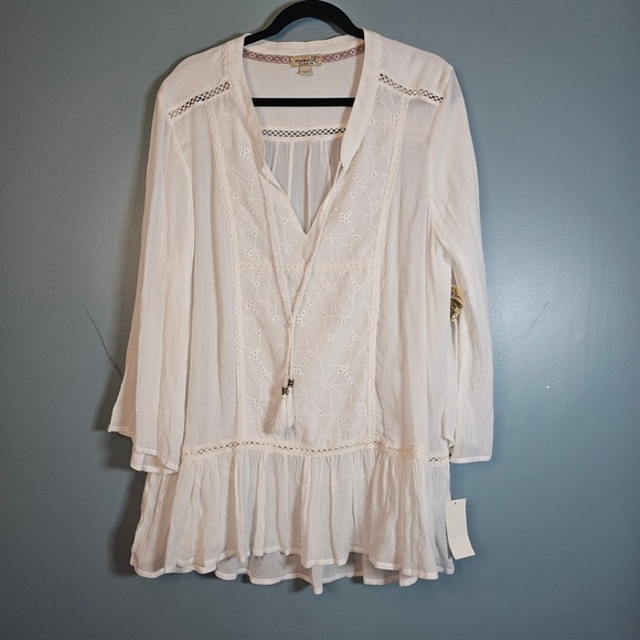 ONE WORLD Tops - One World Live and Let Live White Boho Embroidered Tunic Top 3X 85800W71104 NWT